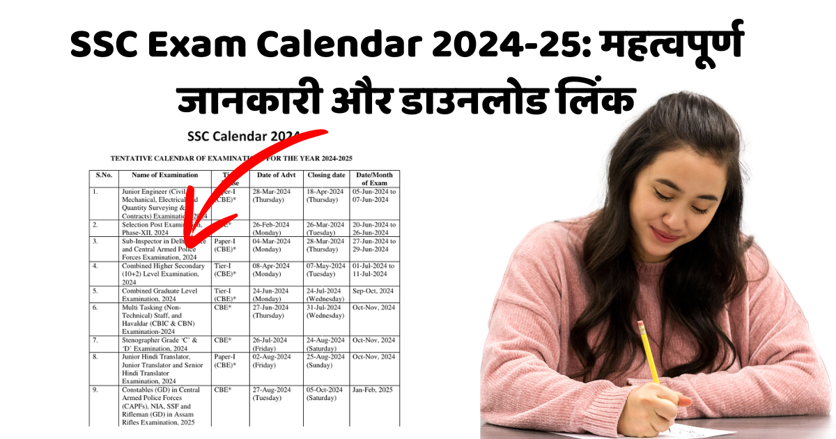 SSC Exam Calendar 2024-25: महत्वपूर्ण जानकारी और डाउनलोड लिंक